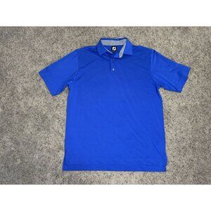 FJ FOOTJOY Blue Polo Shirt Polo Country Club Golf Short Sleeve LARGE READ